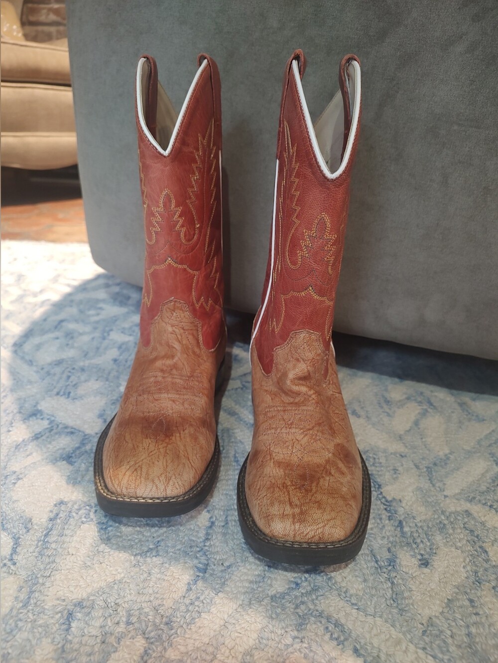 Old West Kids Brown Leather Western Cowboy Boots